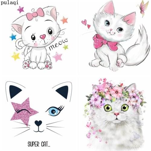 Pulaqi Cat Patch Iron On Transfers For Clothes Stripes Patches Thermo Stickers Heat Transfer Vinyl Badges Applique Garment Decor