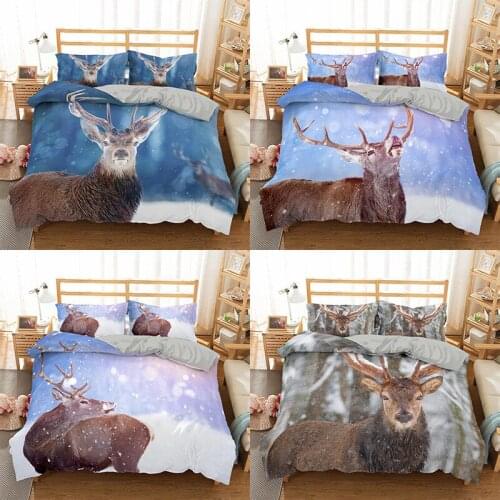 ZEIMON Christmas Bedding Set Elk Deer Soft Polyester Duvet Cover with Pillowcase Twin Full Single Double Unique Home Decor
