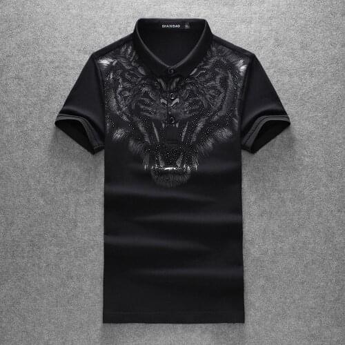 Polos Drop Famouse shipping Brand Top Quality Cotton Black Tiger pattern Polo Shirt Men Casual Solid Male Tops Clothes E191