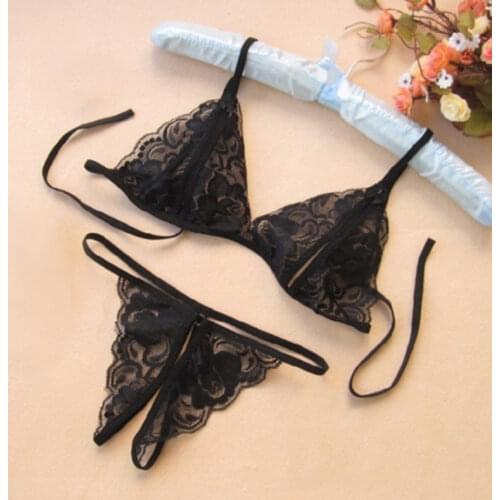 Sexy Women Bra Set Lace Brassiere Erotic Lingerie Femme Panty Hollow Out Underpants Perspective Three-point Underwear Flirting