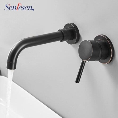Senlesen Brass Basin Faucet Wall Mount 360 Rotation Single Handle Cold and Hot Water Mixer Tap Para Bathroom Sink