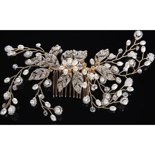 SLBRIDAL Handmade Wired Rhinestones Crystals Pearls Flower Wedding Hair Comb Bridal Hair Accessories Bridesmaids Women