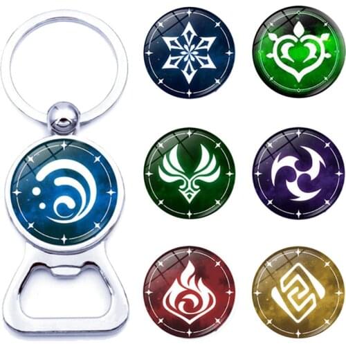 Genshin Impact Keychain Beer Bottle Opener Element Vision Gods Eye Mondstadt Liyue Inazuma Accessories Kitchen Bar Supplies