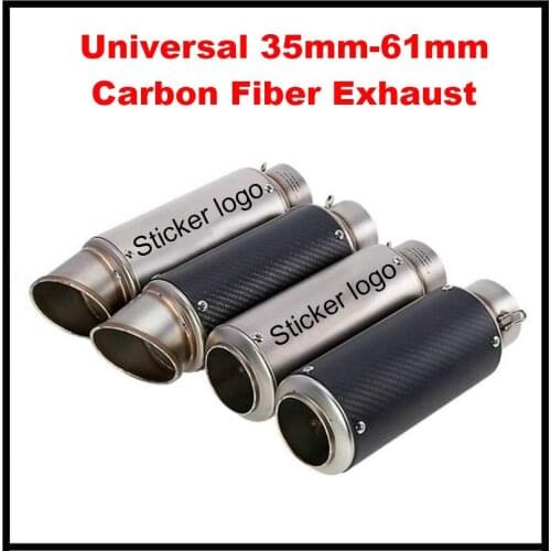 Universal 35mm-61mm Motorcycle Real Carbon Fiber Exhaust Pipe Muffler GP moto Escape racing Exhaust With Sticker OR Laser Logo