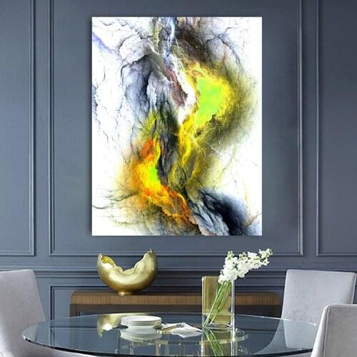 Wangart large Nordic Wall Are Yellow Grey cloud Oil Painting Wall Picture For Living Room Canvas Modern Art Poster Print Home