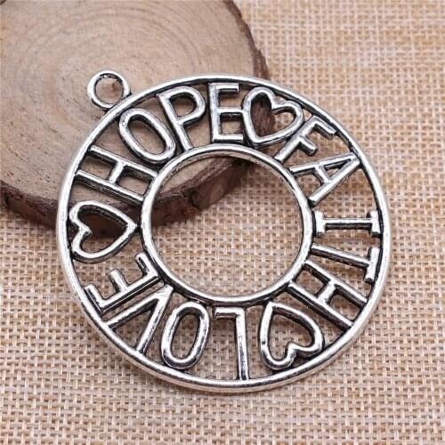 WYSIWYG 1pcs 65x58mm Big Round Faith Hope Love Charm Love Hope Faith Charm Faith Love Hope Pendants