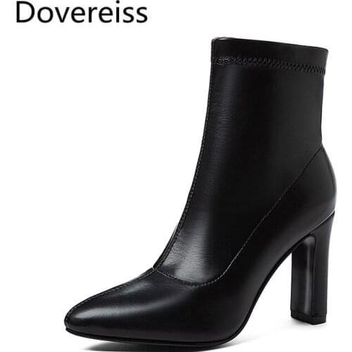 Dovereiss Fashion Womens Shoes Winter Pointed toe Block heels Pure color Slip on Pure color sexy Short boots