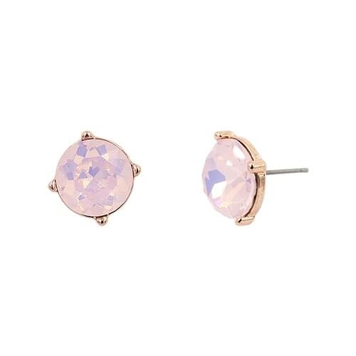Fashion Women Trendy Classic 12mm Rose Water Opal Color Crystal Rose Gold Color Metal Stud Earrings Brincos Pendientes