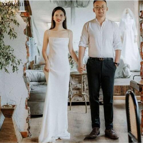 KAUNISSINA Floor Length Bride Robe Simple Satin White Wedding Dress 2021 Vestido De Novia Sexy Bridal Wedding Gown Plus Sizes