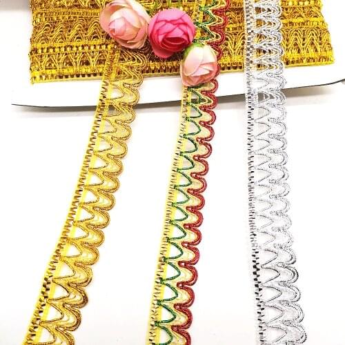 Gold Costumes Lace Trims Ribbons 12 Yards Appliqued Crochet Trims Vintage Cosplay Costumes Appliqued Sewing Apparel Ribbon 2.5cm