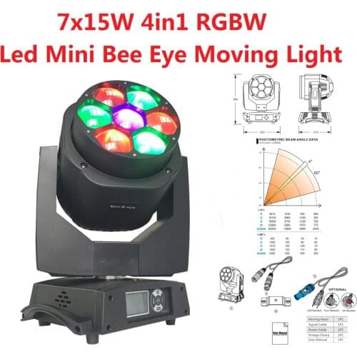 2019 Mini Bee Eye Led Moving Head Light Clay Paky Luxury 7x15W RGBW 4in1 Led Lamps 4-60 degree Zoom DJ Stage Lights
