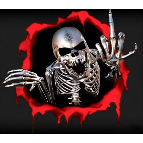 3D Metal Skeleton Skull In The Bullet Hole Colorful Car Stickers Funny Auto Bumper Window Trunk Cover scratches Decal KK13x14cm