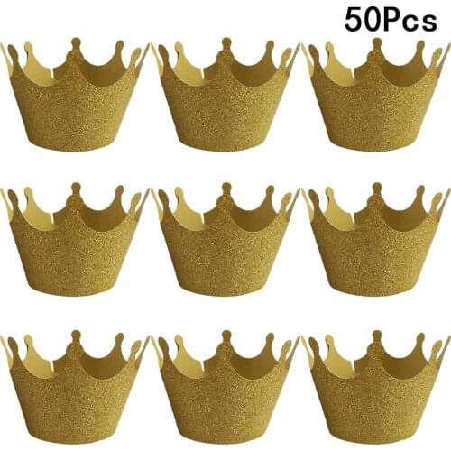 50pcs Gold Crown Cupcake Wrappers Cake Paper Cups Delicate Cupcake Wrapper Muffin Cup Liners Lace Cut Cup Wedding Birthday Party