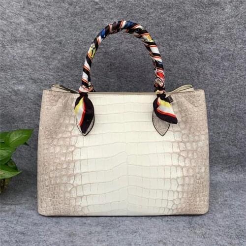 Authentic True Crocodile Belly Skin OL Lady Working Tote Handbag Genuine Alligator Leather Female Purse Women Large Shoulder Bag