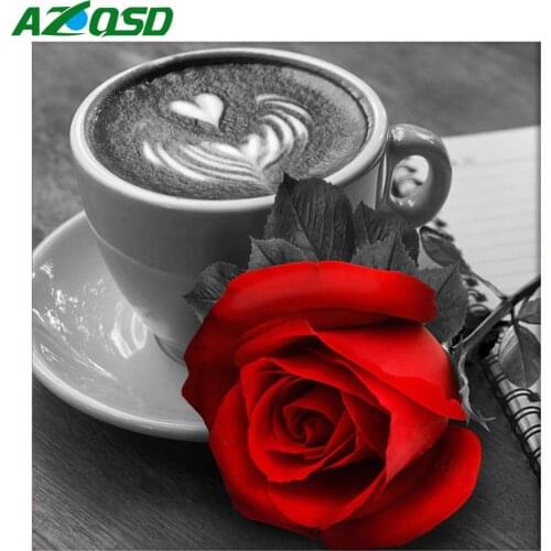 AZQSD Diamond Mosaic Sale Flowers Rhinestones Pictures Diamond Embroidery Diamond Painting Full Square Drill Red Rose Kit