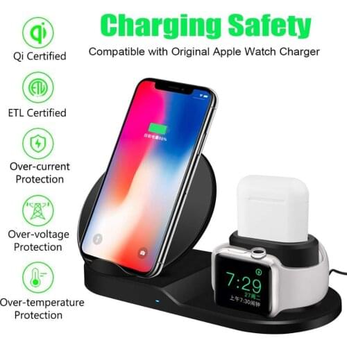 3 in 1 10W Fast Charging Qi Wireless Charger for Apple Watch 1 2 3 4 For iPhone XR XS Max X8 For Samsung S9 S10 S10+ For AirPods