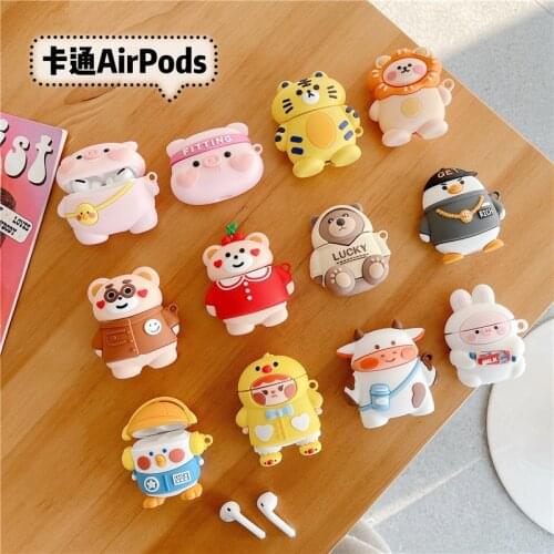 For Airpods Case,Cute Animal Pig/Duck/Lion/Tiger Case For Airpods 1/2 Case,Soft Silicone Earphone Cover For Airpods Pro Case