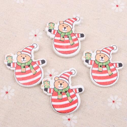 Wooden Sewing Buttons Botones Decorativos Christmas Bear Paint For Scrapbooking Handmade Craft 31x31mm 20pcs