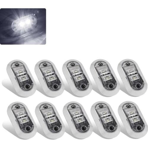 FEEDOPAL 10PCS White 2.5-Inch Oval Chrome-Plated Frame 2LED Side Marker Lamp 12V~24V Waterproof Signal Light For Truck Trailer