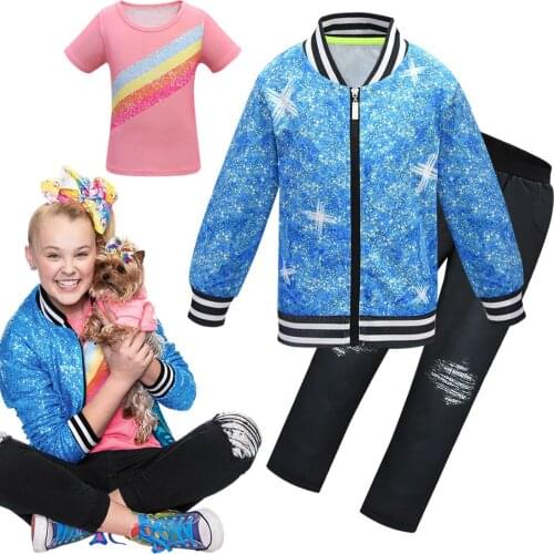 Girls Jojo Siwa Clothing Set Autumn Baseball Uniform Coat T Shirt Pants 3 Pcs Sport Suits Kids Cartoon Clothes Spring Outfits