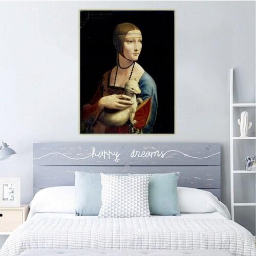 Citon Leonardo da Vinci《Lady with an Ermine》Canvas Oil Painting Artwork Poster Picture Wall Decor Home Living room Decoration