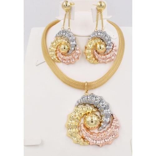 High Quality Dubai Gold 3color Jewelry Set For Women african beads jewlery fashion necklace set earring jewelry