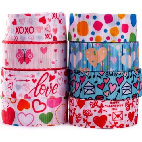 Love Valentines Day Printed Grosgrain Ribbons 5 Yards 25mm/38mm/75mm for Hair Bows DIY Handmade Materials