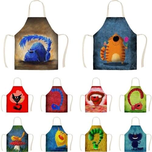 Master Cat Long Tail Kitchen Apron for Women Cotton Linen Bib Household Cleaning Pinafore Cooking Apron WQTX35