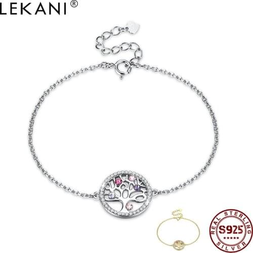 LEKANI 925 Sterling Silver Adjustable Bracelets For Women Colorful Life Crystal Tree Austria Crystal Bracelet Party Jewelry