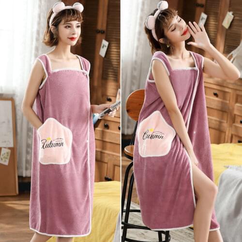 Mintiml Coral Fleece Wearable Bath Towel towel dress set bathroom Robes Bath Wearable Womens Lady Fast Drying Magical Nightwear