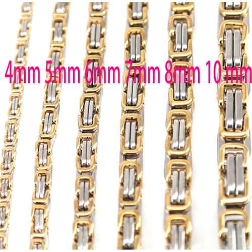 4mm 5mm 6mm 7mm 8mm 10mm Men Chain Silver and Gold Tone 316 Stainless Steel 22inch Byzantine Box Link Necklace