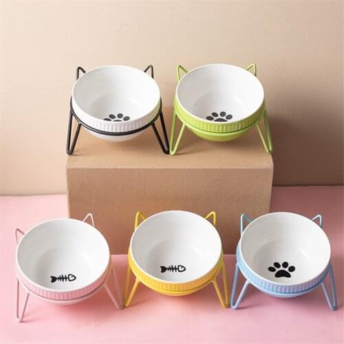 New Ceramic Pet Bowl Protect The Spine Table High Foot Large Oblique Dog Feeder Dog and Cat Cat Ear Bowl Pet Supplies