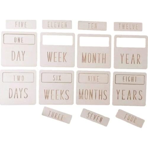 Newborn Milestone Blocks Wooden Commemorative Baby Birth Monthly Recording Cards