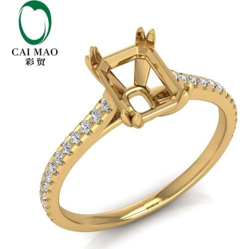 Engagement Ring Jewelry 14K Yellow Gold Natural 0.23ct Diamond Semi Mount 6x8mm Emerald Cut Setting