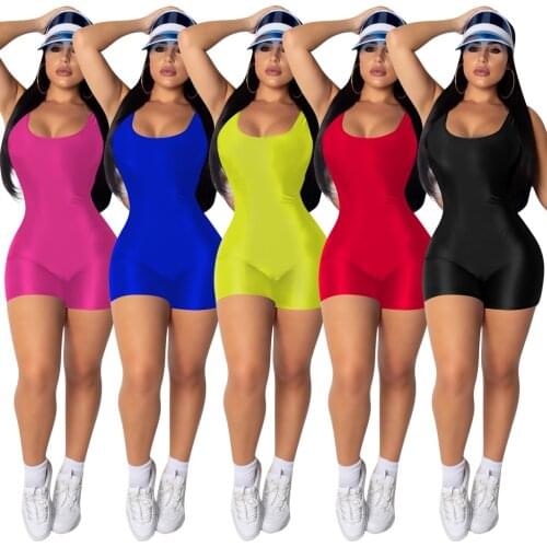 Sexy Backless Women Jumpsuit Sleeveless Tank Vest Skinny Playsuit Solid Color Summer Beachwear Shorts Party Nightclub Uniforms