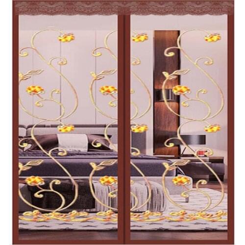 Embroidery Rose Flower Summer Anti-Mosquito Fly Bug Insect Magnetic Door Curtain Net Automatic Close Bedroom High Density Mesh