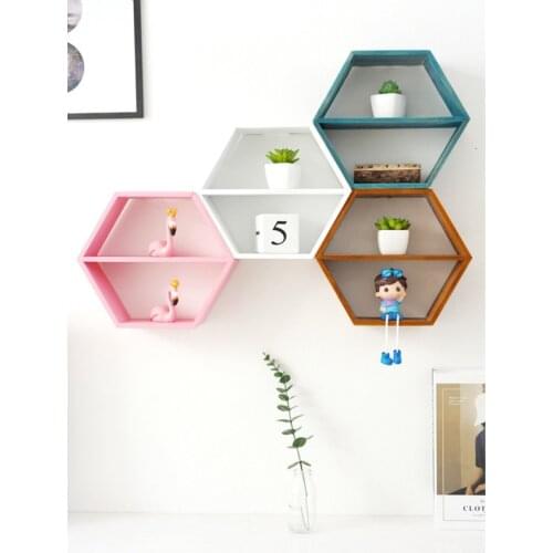 Hexagonal decorative shelf Childrens room Living rooms Wall hanging Partition Bedroom Bookshelf Punch free