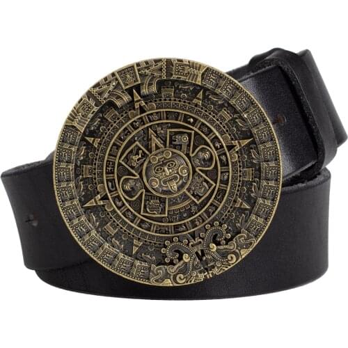 UFAY Genuine Leather Belt Solar Calendar Buckle Top Layer Leather Retro for Man Cowboy