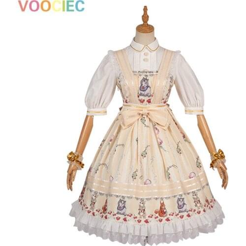 Palace tea party sweet lolita dress vintage lace bowknot cute printing princess victorian dress kawaii girl gothic lolita jsk