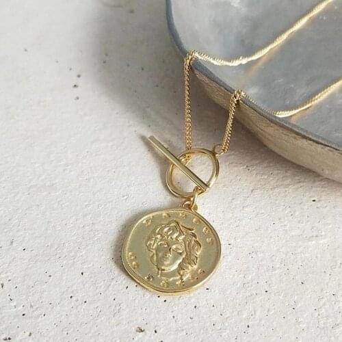Vintage Irregular Coin Pendant Necklace Gold Color Plated Simple Casual Jewelry Necklace for Women