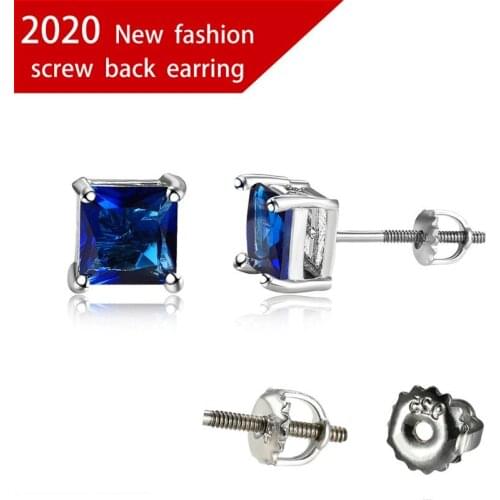 Vintage Female Rainbow Crystal Stone Earring Cute Silver Color Wedding Earrings For Women Charm Square Spiral Small Stud Earring