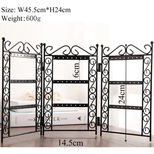 High Level Luxury Necklace and Earring Jewelry Stand 72 holes Display Rack 3 Doors Style Metal Stand Shelf Jewelry Organizer