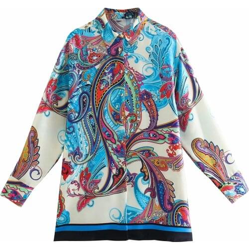 Za Women New Sping Autumn Retro Print Simple Style Long Sleeve Laple Shirt Casual Chic Top XITIMEAO