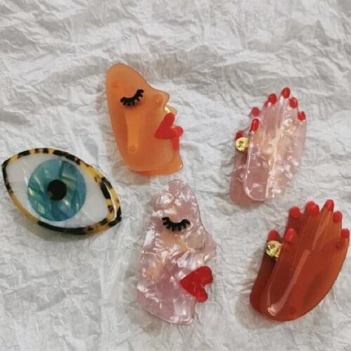 European Funny Colorful Acrylic Resin Palm Face Hairpin for Woman Irregular Geometric Smooth Hair Claw Party Accessories Jewery