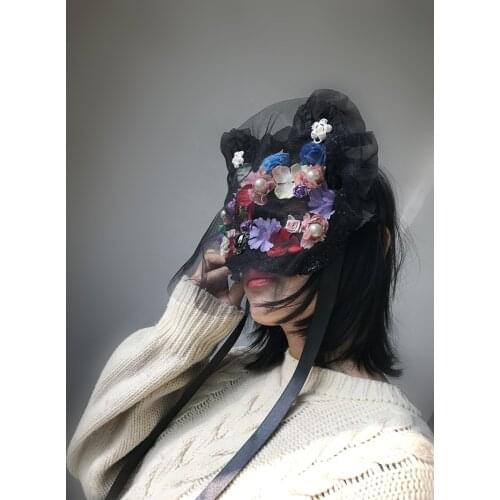 Women Mask Handmade Colored Flower Petal Cat Masks Halloween Stage Show Party Masquerade Cosplay Accessories