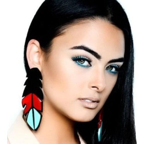 Custom Leaves Large Feather Glitter Acrylic Stud Earrings серьги for Women Pendientes Hyperbole Long Earring Christmas Oorbellen