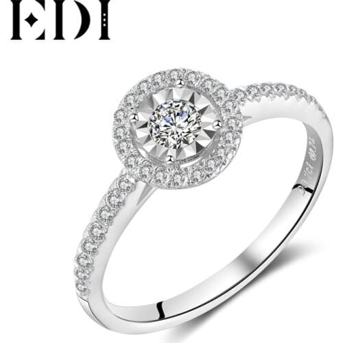 EDI Trendy Halo 0.34cttw Real Natural Diamond 14k 585 White Gold Engagement Ring Wedding Bands For Women Fine Jewelry