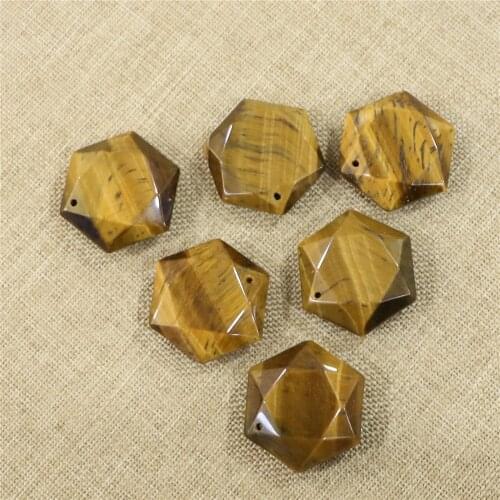 Star of David Tigers Eye Crystal Pendant Natural Stone Necklace Pendant Natural Stone Hexagonal Section DIY Necklace Making