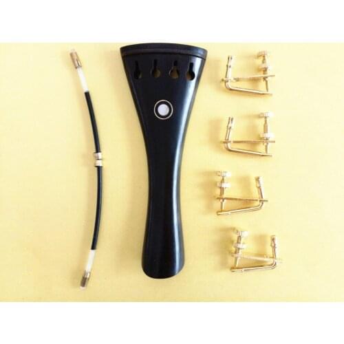 1 set high quality 4/4 Ebony Violin Tailpiece fixed golden fine tuners Tail Gut