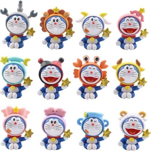 12pcs/set Doraemon Kawaii Anime Action Figure Pvc Twelve Constellations Cosplay Model Dolls Decoration Toys For Childrens Gift